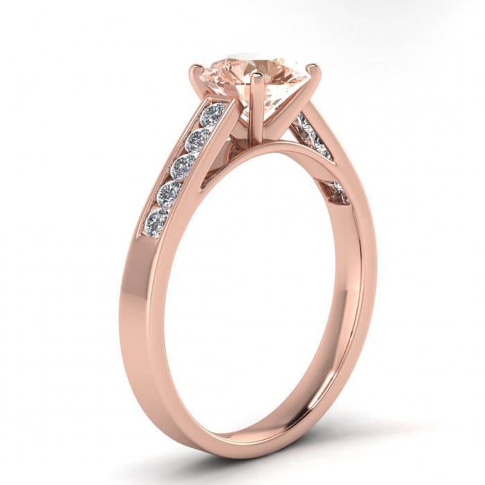 14k Rose Gold Henley Open Channel Morganite And Diamond Engagement Ring, Floating Channel Ring, Bridged Band, Prongs Setting