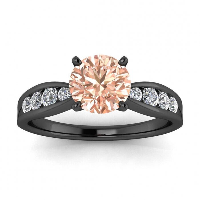 14k Rose Gold Maven Tapered Channel Set Morganite And Diamond Ring (1/4 Ct. Tw.); Tapered Band, Channel Set, Prongs Setting