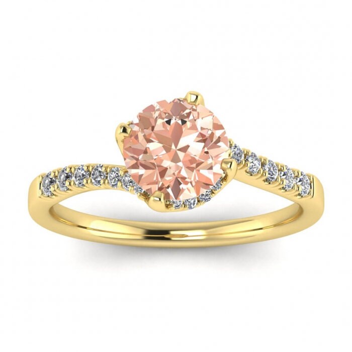 14k Rose Gold Swirly Petite Pave Morganite And Diamond Ring, Petite Pave, Unique, Gemstone Encrusted Gallery And Prongs