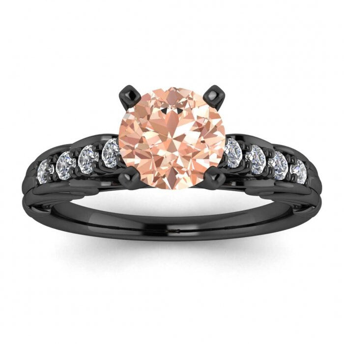 14k Rose Gold Tay Vintage Style Morganite And Diamond Ring, Blooming Shoulders, Tapered Bottom With Wraps, Pave Set Accents, High Profile