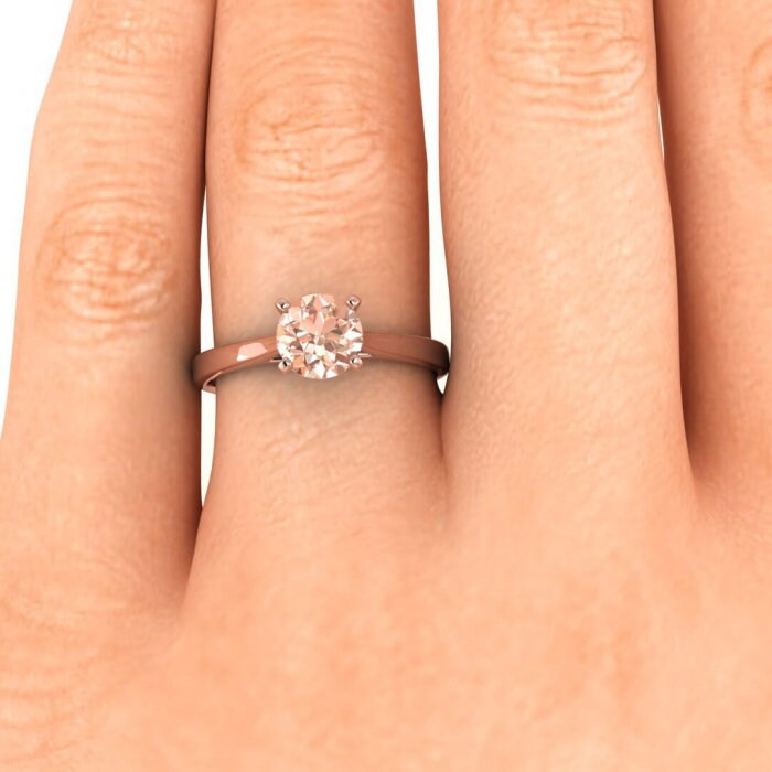 14k Rose Gold Mira Morganite Cathedral Engagement Ring; Cathedral Setting, Squared Band