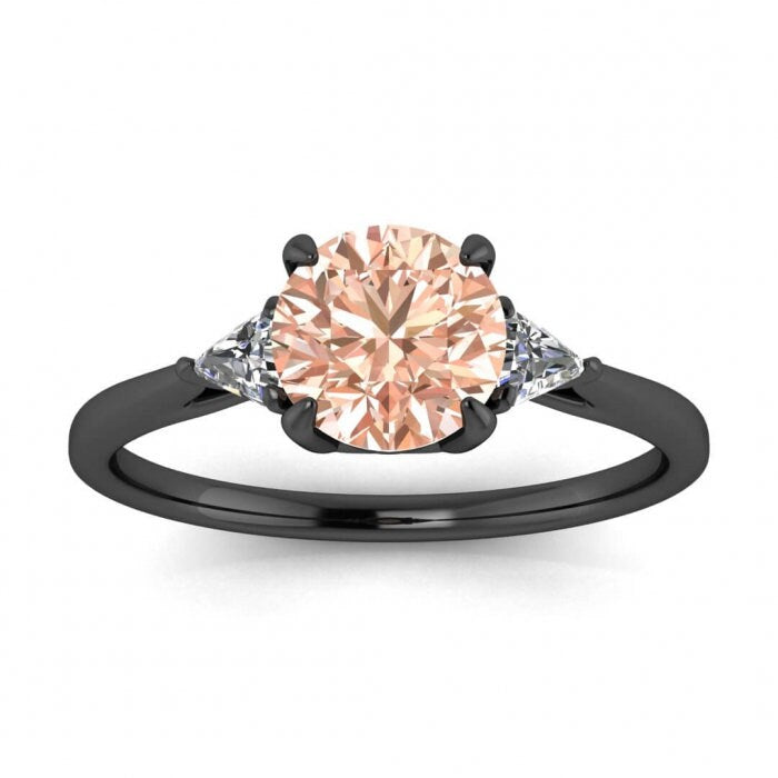 14k Rose Gold Tri Morganite And Diamond Trillion Cut Ring, Trillion Accents, Open Gallery, Basket Setting