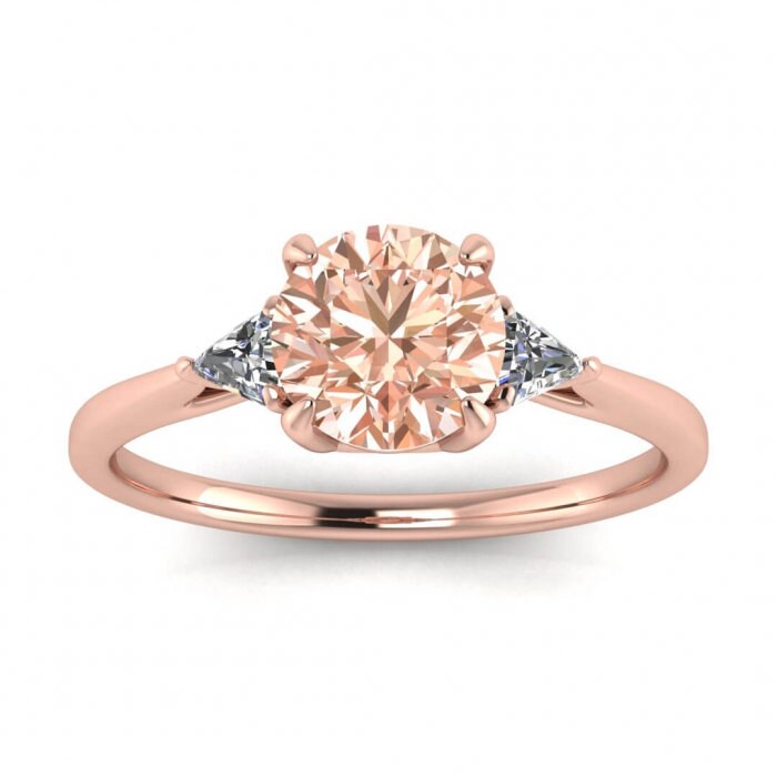 14k Rose Gold Tri Morganite And Diamond Trillion Cut Ring, Trillion Accents, Open Gallery, Basket Setting