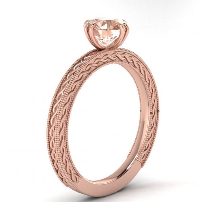 14k Rose Gold Verena Infinity East West Morganite Ring, Unique Prongs Setting, Milgrained, Infinity, Vintage Style