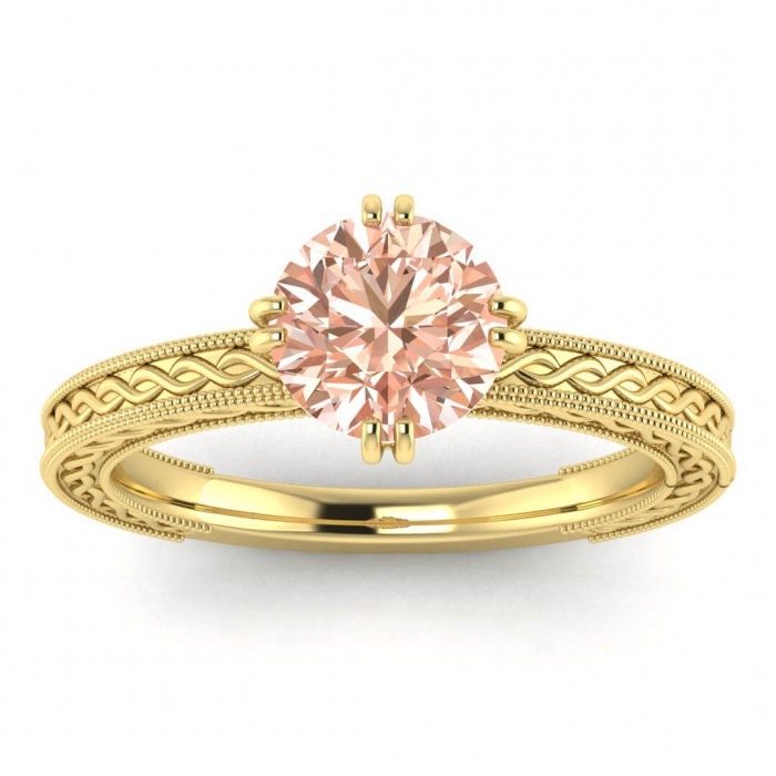 14k Rose Gold Verena Infinity East West Morganite Ring, Unique Prongs Setting, Milgrained, Infinity, Vintage Style