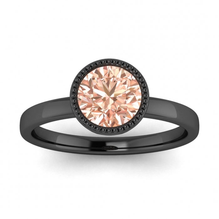 14k Rose Gold Nyla Round Bezel Morganite Ring; Unique Basket Gallery, Milgrained Bezel