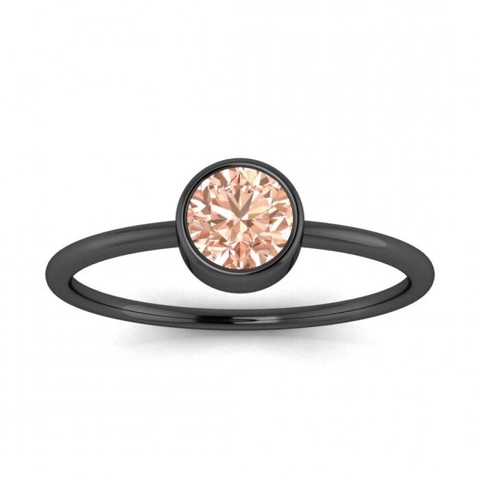 14k Rose Gold Odette Bezel Morganite And Diamond Engagement Ring; Thin Band, Bezel Setting, Round Bezel