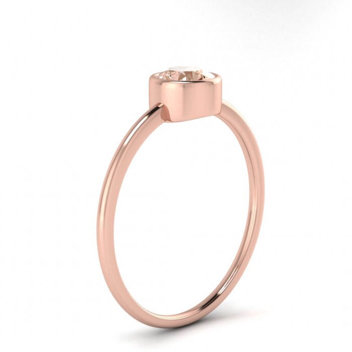 14k Rose Gold Odette Bezel Morganite And Diamond Engagement Ring; Thin Band, Bezel Setting, Round Bezel