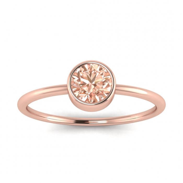 14k Rose Gold Odette Bezel Morganite And Diamond Engagement Ring; Thin Band, Bezel Setting, Round Bezel