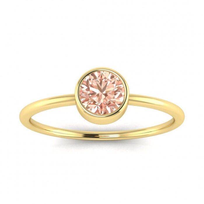 14k Rose Gold Odette Bezel Morganite And Diamond Engagement Ring; Thin Band, Bezel Setting, Round Bezel