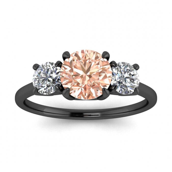 14k Rose Gold Ovy Thin Band Three Stone Morganite And Diamond Ring (1/2 Ct. Tw.); Delicate Band, Claw Prongs, Three Stone Ring