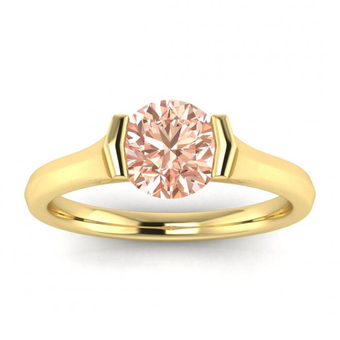 14k Rose Gold Rin Knife Edged Morganite Solitaire Ring; Knife Edged, Tension Setting