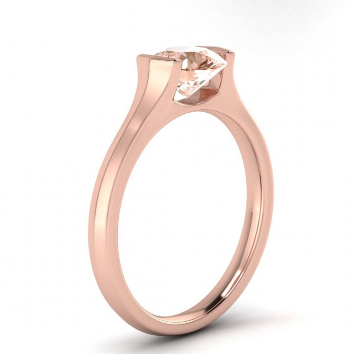 14k Rose Gold Rin Knife Edged Morganite Solitaire Ring; Knife Edged, Tension Setting