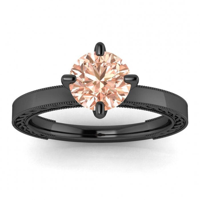 14k Rose Gold Scarlet Vintage Engraved Morganite Ring, Milgrained, Squared Band, Infinity Engraved