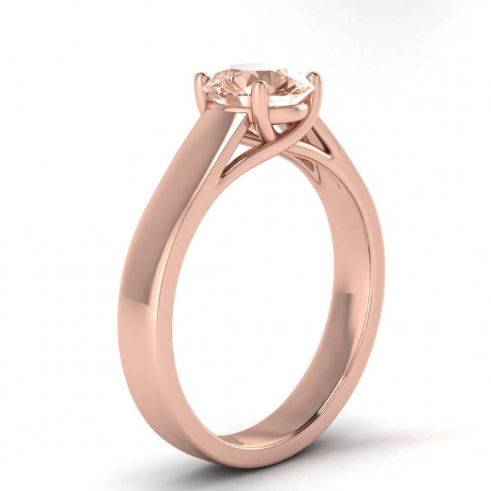 14k Rose Gold Solange Wide Band Morganite Engagement Ring, Wide Band, Intertwined Prongs, Flat Top