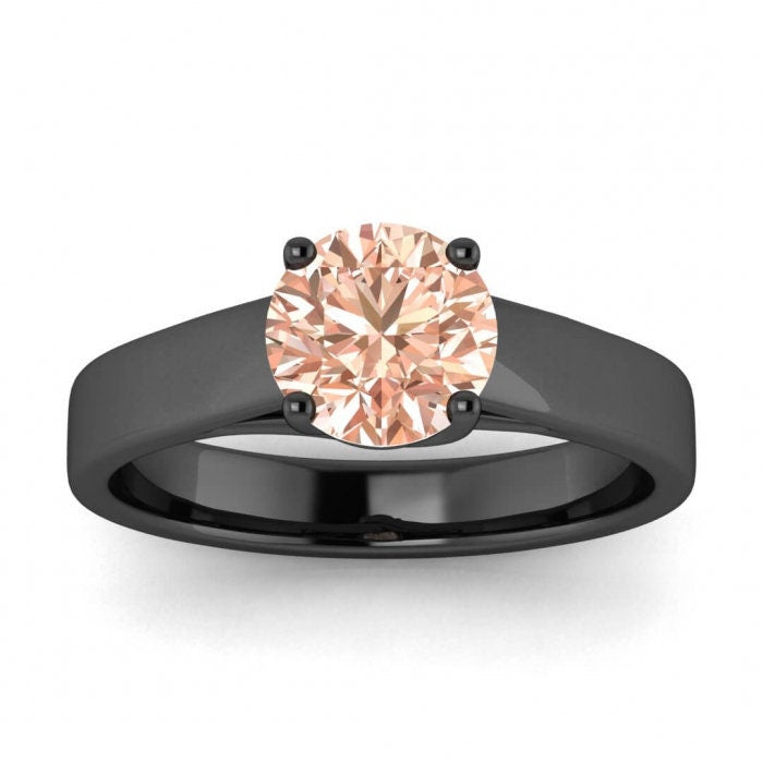 14k Rose Gold Solange Wide Band Morganite Engagement Ring, Wide Band, Intertwined Prongs, Flat Top