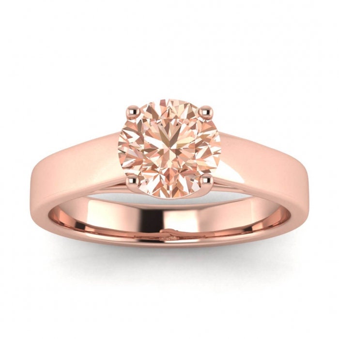 14k Rose Gold Solange Wide Band Morganite Engagement Ring, Wide Band, Intertwined Prongs, Flat Top