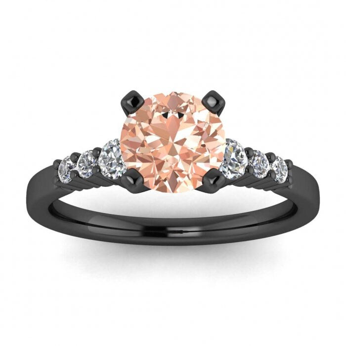 14k Rose Gold Soraya Tapered Morganite And Diamond Ring, Tapered Accent Pave, High Profile Prongs