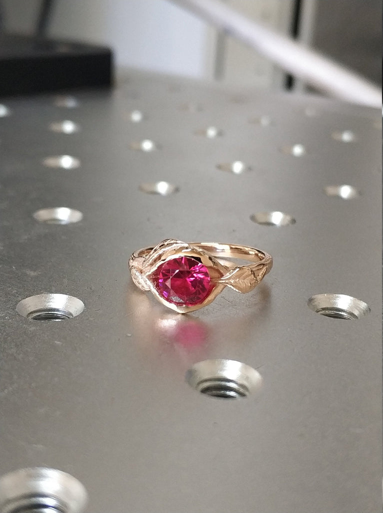 2ct Ruby Engagement Ring, Leaves Ring Ruby Ring, Ruby Engagement Ring Leaf Engagement Ring Rose Gold Ruby Ring, Leaf Ring, Nature Ring