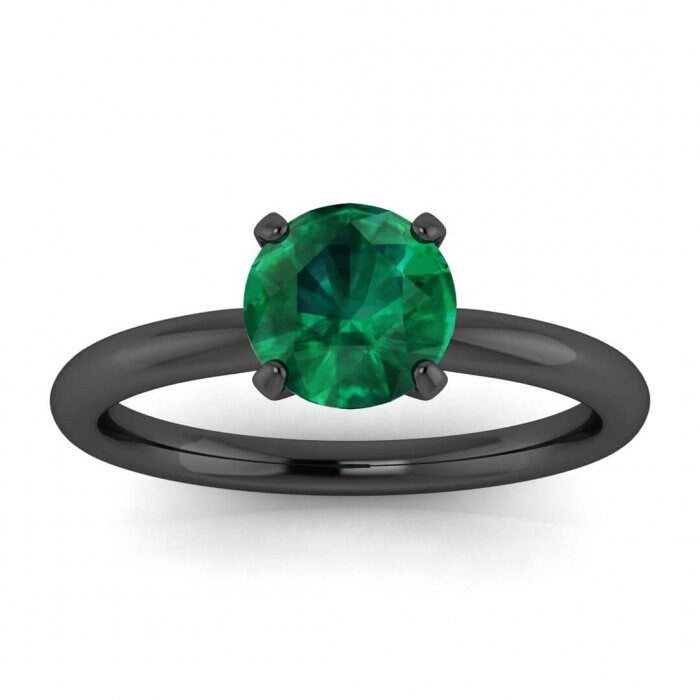 Rose Gold Classic Emerald Solitaire Ring Classic Petite Band, Modern Engagement Ring Maja