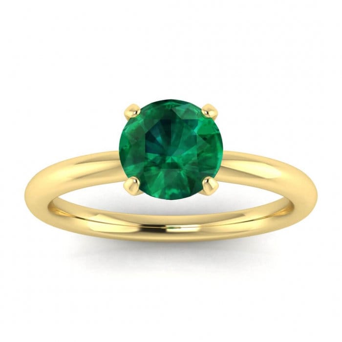 Rose Gold Classic Emerald Solitaire Ring Classic Petite Band, Modern Engagement Ring Maja