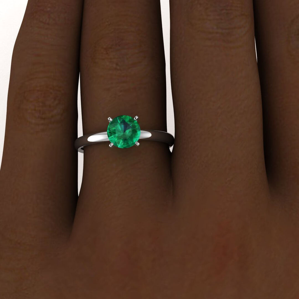 White Gold Classic Emerald Thin Ring Petite Classic Band Delicate Aura