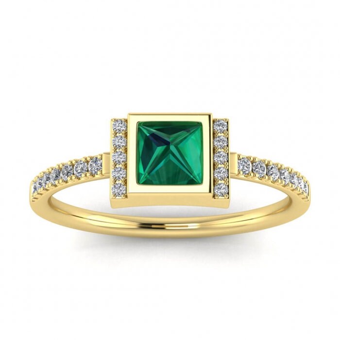 White Gold Upside Down Princess Cut Emerald And Diamond Ring (1/7 Ct. Tw.) High Profile Setting Split Shank Prong Setting Aurora