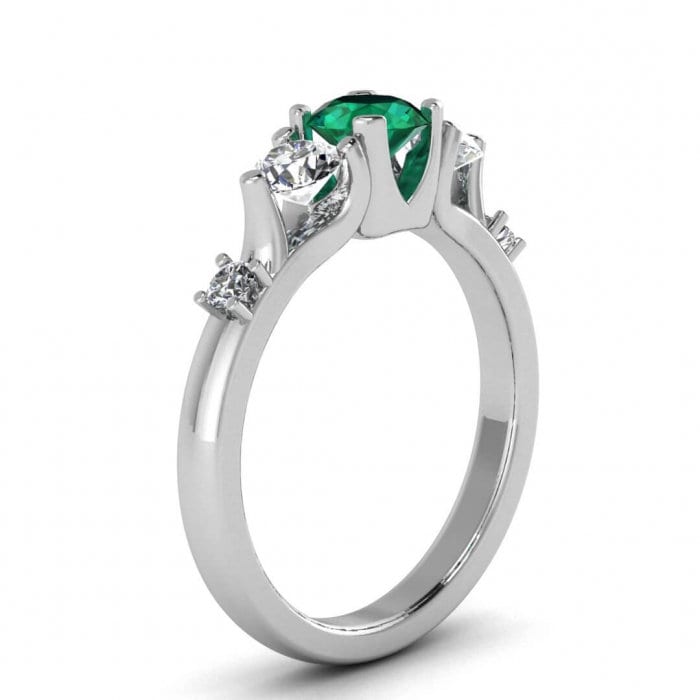 White Gold Three Stone Emerald And Diamond Ring (1/2 Ct. Tw.) Three Stone Setting Engagement Ring High Profile Unique Setting Brianna