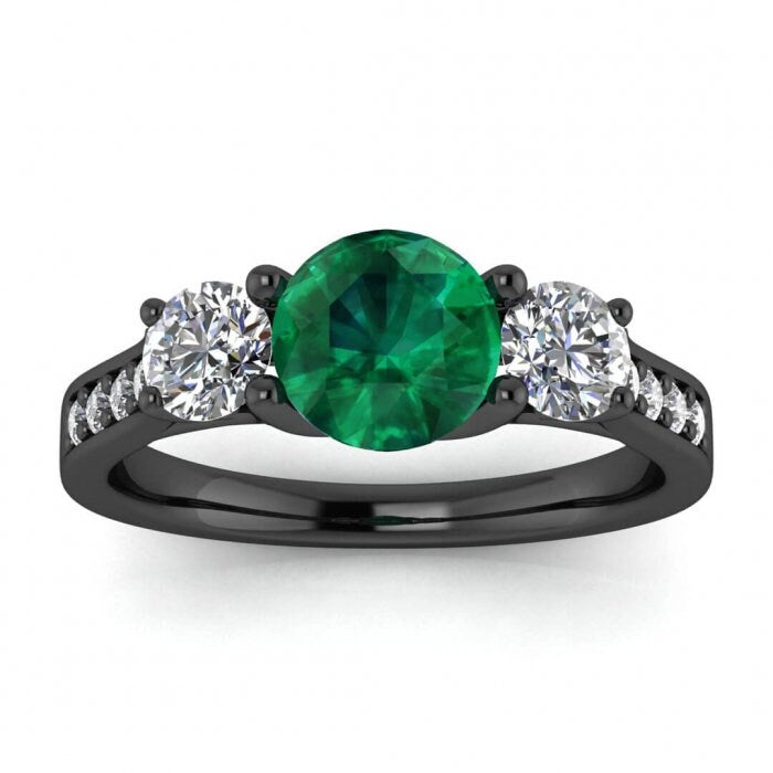 White Gold Paved 3 Emerald And Diamond Ring (3/5 Ct. Tw.) Basket Setting Prongs Setting Open Gallery Pave Side Dawn