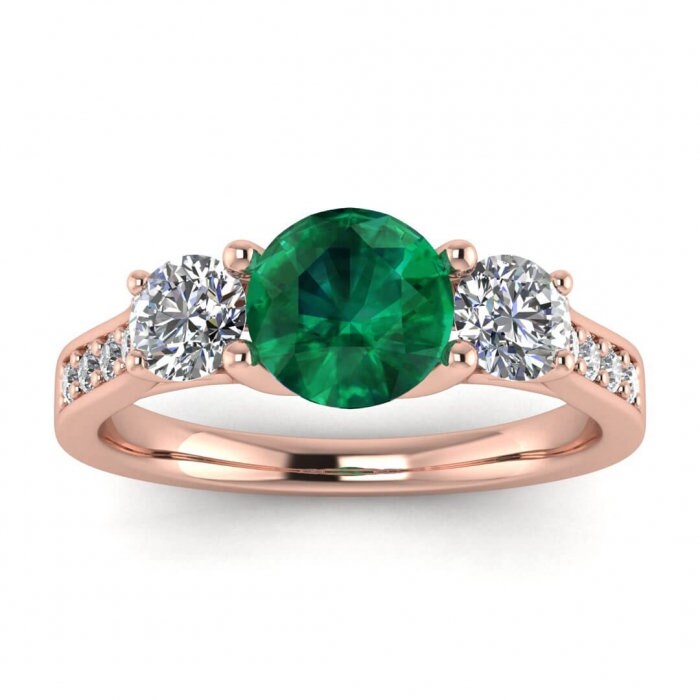 White Gold Paved 3 Emerald And Diamond Ring (3/5 Ct. Tw.) Basket Setting Prongs Setting Open Gallery Pave Side Dawn