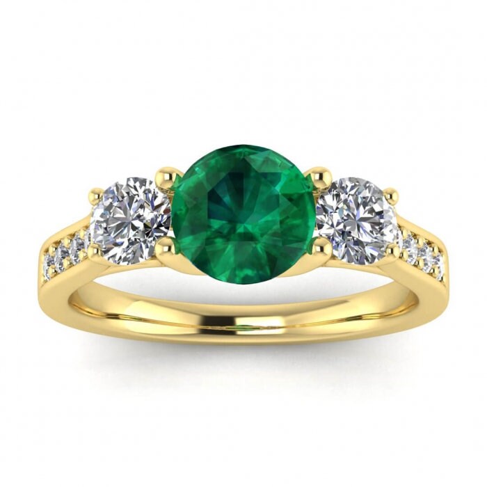 White Gold Paved 3 Emerald And Diamond Ring (3/5 Ct. Tw.) Basket Setting Prongs Setting Open Gallery Pave Side Dawn