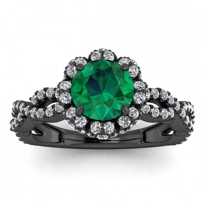 White Gold Halo Emerald And Diamond Ring (2/3 Ct. Tw.) Gemstone Gallery Scalloped Pave Infinity Shaped Band Tulip Gallery Iris