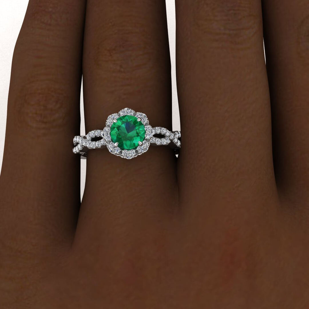 White Gold Halo Emerald And Diamond Ring (2/3 Ct. Tw.) Gemstone Gallery Scalloped Pave Infinity Shaped Band Tulip Gallery Iris