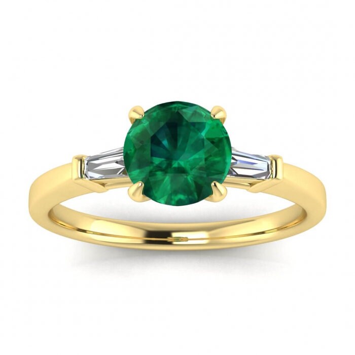 White Gold Emerald And Diamond Tapered Baguette Ring (1/5 Ct. Tw.) Tapered Baguette Tapered Band Bar Set Gemstone Claw Prongs Kara