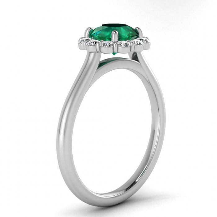 White Gold Open Halo Emerald And Diamond Ring (1/3 Ct. Tw.) Open Halo Bezel Halo Cathedral Setting Kiera