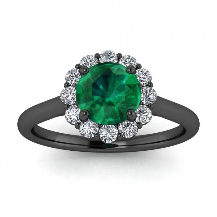 White Gold Open Halo Emerald And Diamond Ring (1/3 Ct. Tw.) Open Halo Bezel Halo Cathedral Setting Kiera