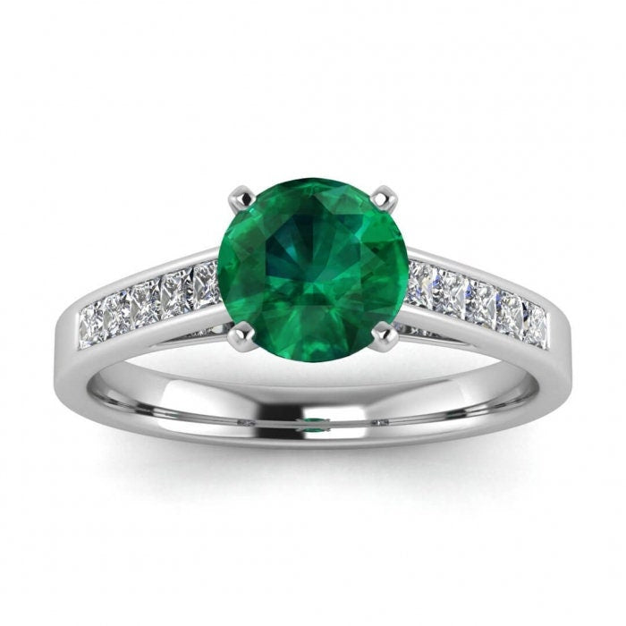 White Gold Open Channel Emerald And Diamond Princess Cut Ring (2/5 Ct. Tw.) Open Channel Setting Princess Cut Accents Prongs Setting Kiki