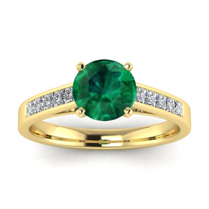 White Gold Open Channel Emerald And Diamond Princess Cut Ring (2/5 Ct. Tw.) Open Channel Setting Princess Cut Accents Prongs Setting Kiki