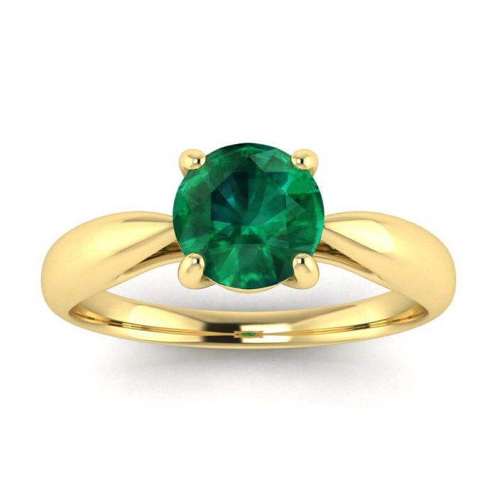 White Gold Tapered Band Emerald Engagement Ring Tapered Band Open Basket Setting Floating Diamond Liesl