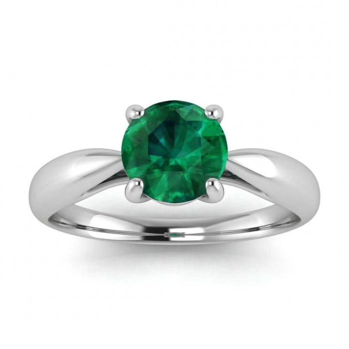 White Gold Tapered Band Emerald Engagement Ring Tapered Band Open Basket Setting Floating Diamond Liesl