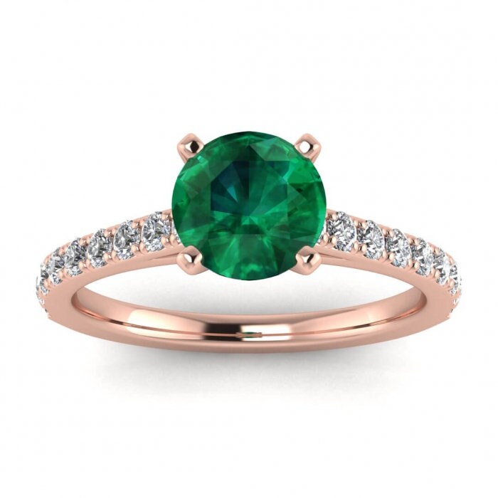 White Gold Scalloped Emerald And Diamond Pave Ring (2/5 Ct. Tw.) Scalloped Pave Low Profile Prongs Setting Mari