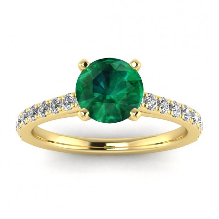 White Gold Scalloped Emerald And Diamond Pave Ring (2/5 Ct. Tw.) Scalloped Pave Low Profile Prongs Setting Mari