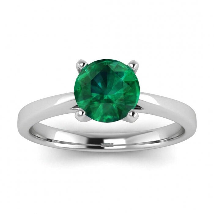 White Gold Prongs Emerald Ring Swirl Prongs Basket Setting Delicate Band Pilar Swirl