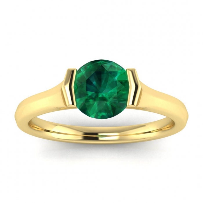 White Gold Knife Edged Emerald Solitaire Ring Knife Edged Tension Setting Rin