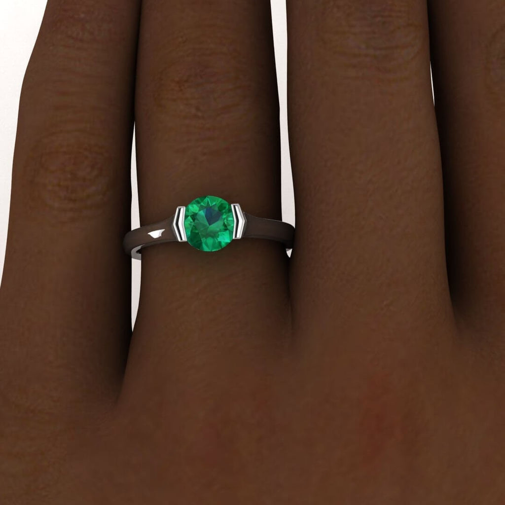 White Gold Knife Edged Emerald Solitaire Ring Knife Edged Tension Setting Rin