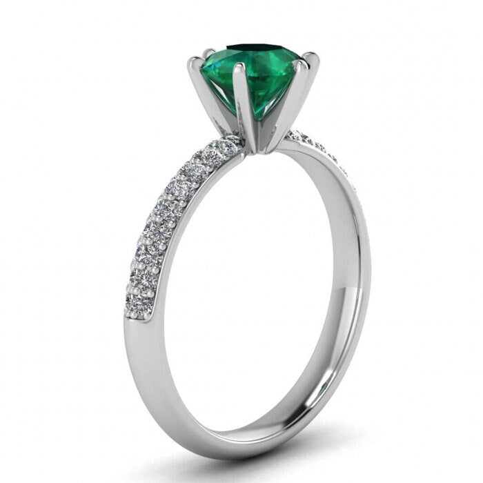 White Gold Micro Pave Emerald And Diamond Engagement Ring (1/4 Ct. Tw.) Double Pave Micro Pave Rounded Band Tia