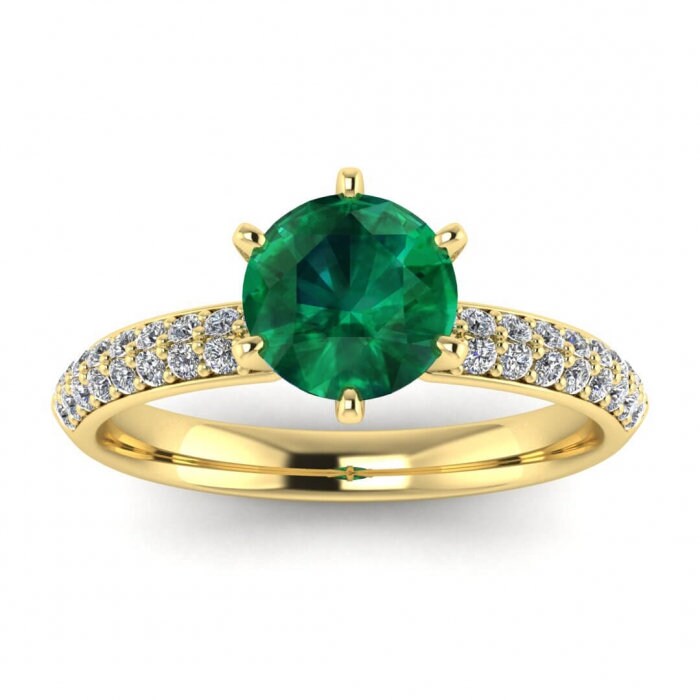 White Gold Micro Pave Emerald And Diamond Engagement Ring (1/4 Ct. Tw.) Double Pave Micro Pave Rounded Band Tia