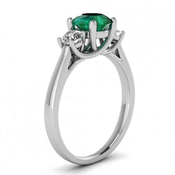 White Gold Three Stone Emerald And Diamond Intertwined Band (1/3 Ct. Tw.) Thin Band Intertwined Prongs Open Gallery Tillie