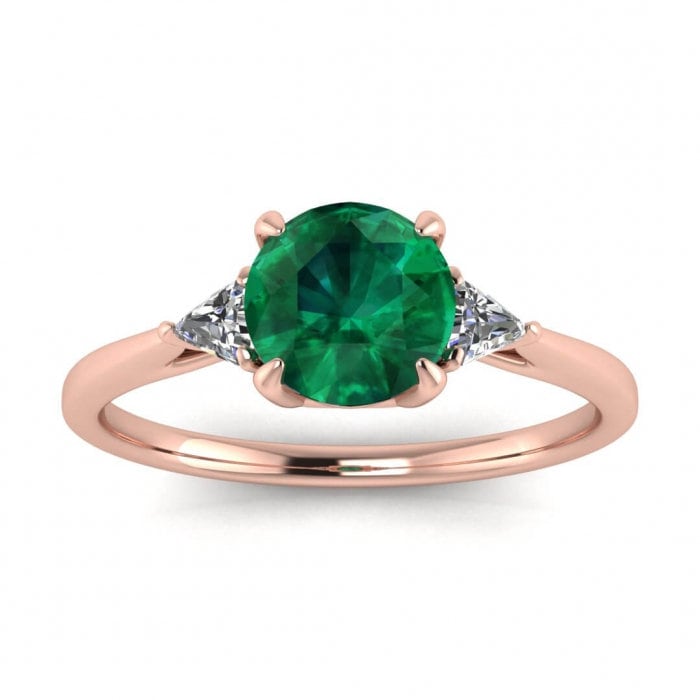 White Gold Emerald And Diamond Trillion Cut Ring (1/7 Ct. Tw.) Trillion Accents Open Gallery Basket Setting Tri