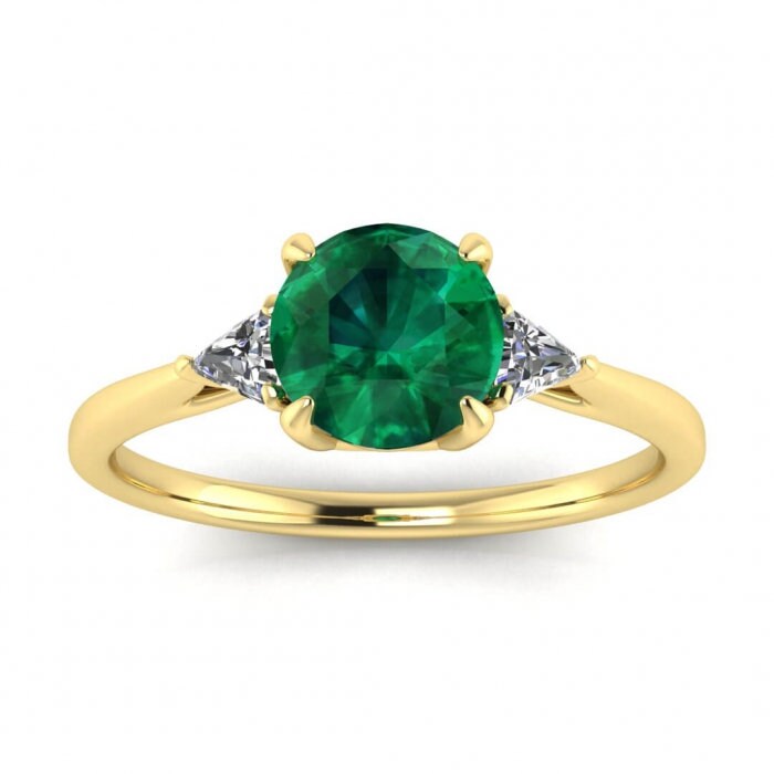 White Gold Emerald And Diamond Trillion Cut Ring (1/7 Ct. Tw.) Trillion Accents Open Gallery Basket Setting Tri